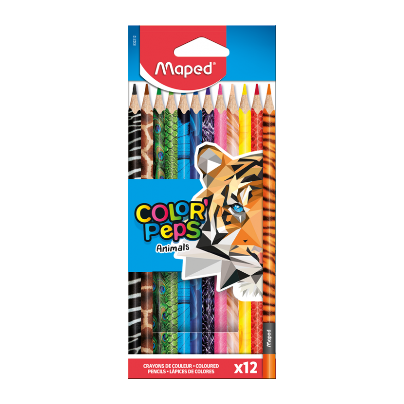 Boite de 12 crayons couleur MAPED Color'Peps + Crayon noir, taille crayon  et gomme ALL WHAT OFFICE NEEDS
