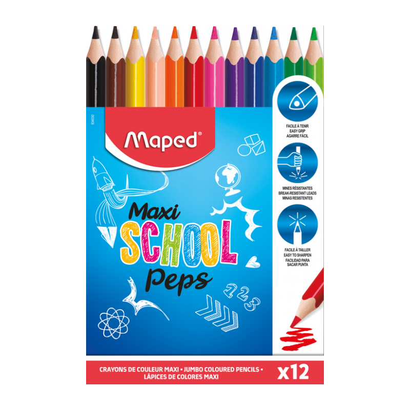 Boîte de 12 crayons de couleurs de la gamme School'peps