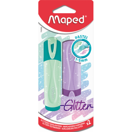 2 MARQUEURS FLUO PASTEL GLITTER MAPED