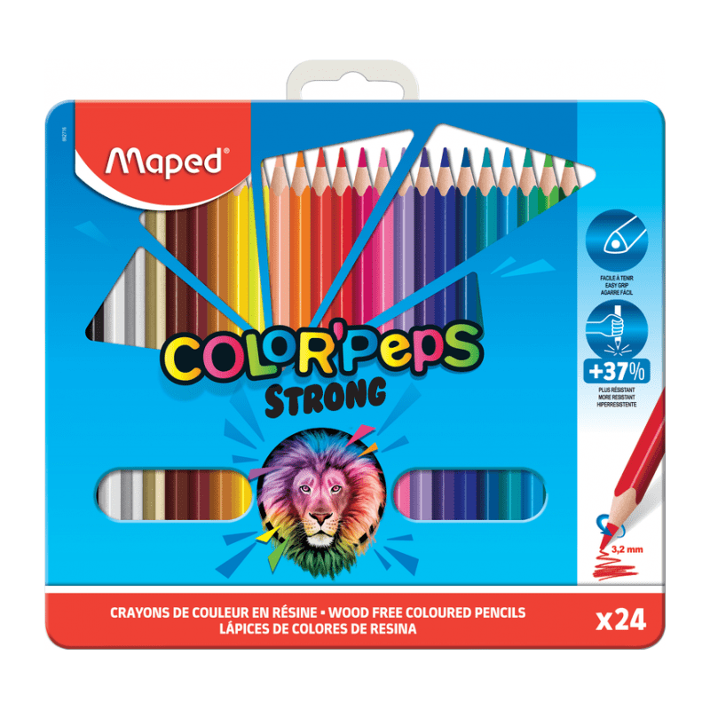 Trousse à colorier + 12 feutres + 12 crayons de couleur Strong