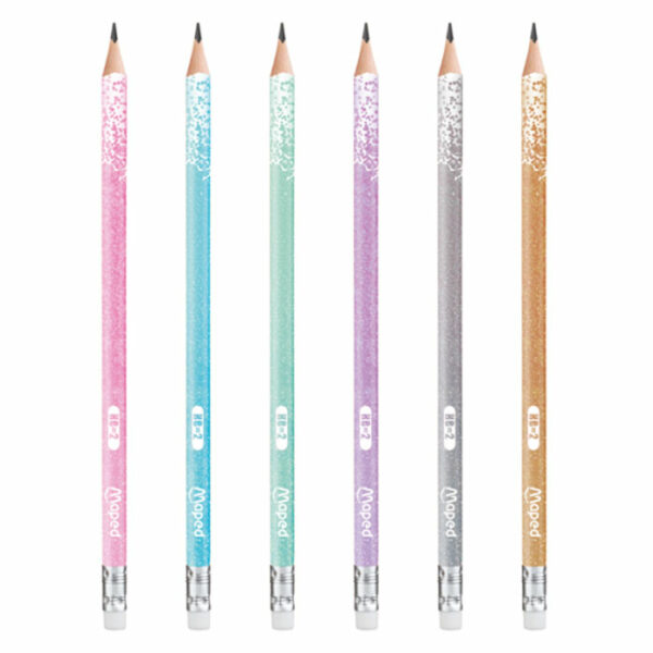 6 CRAYONS GRAPHITE GLITTER DECO HB GOMME